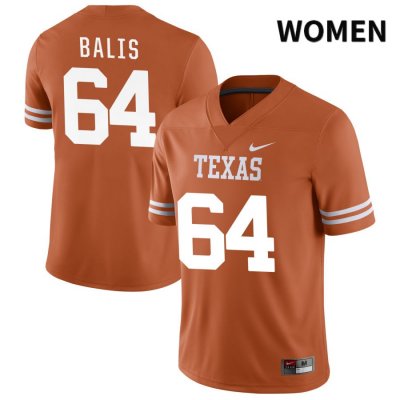 Texas Longhorns Women's #64 Michael Balis Authentic Orange NIL 2022 College Football Jersey TZD25P4I